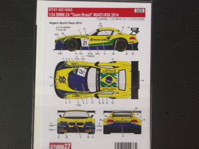 画像2: STUDIO27【DC-1052】1/24 BMW Z4"Team Brazil"#0/21/30 2014 DECAL（F社対応)