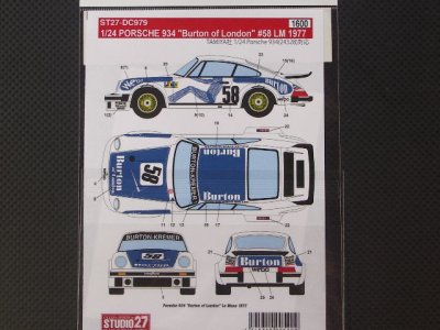 画像2: STUDIO27【DC-979】1/24 PORSCHE 934"Burton of London"#58 'LM1977 Decal（T社対応）