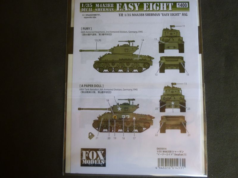 画像2: ＦＯＸＭＯＤＥＬＳ【FM-D35014】1/35 M4A3E8 "EASY EIGHT"Decal Set1(T社対応）