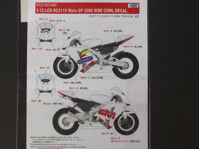 画像: STUDIO27【DC-748C】1/12 ホンダRC211V"LCR"'Moto-GP'06 サイドカウル