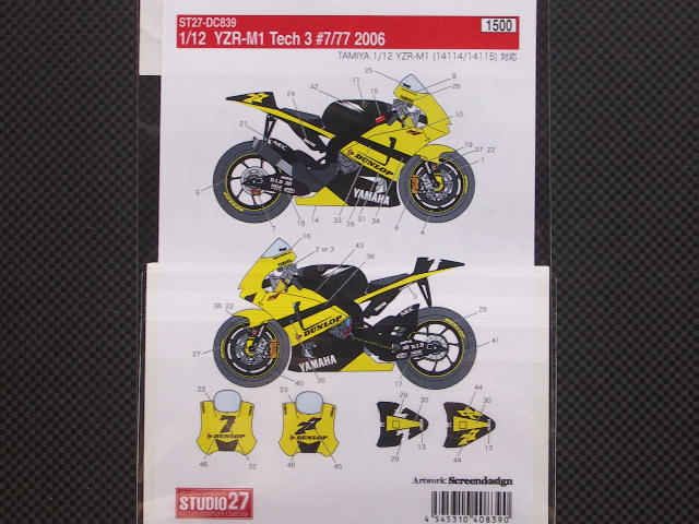 画像: STUDIO27【DC-839】1/12 YAMAHA YZR-M1 Tech 3 #7#77 2006 Decal