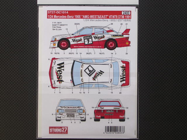 画像2: STUDIO27【DC-1014】1/24 Mercedes-benz 190E"AGM-WEST & EAST"#7/#78 DTM 1991 DECAL（F社対応）