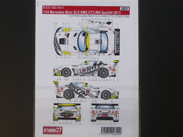 画像2: STUDIO27【DC-1017】1/24 SLS AMG GT3 #84 spa24H 2013 DECAL（F社対応）