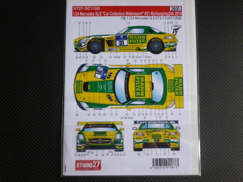 画像2: STUDIO27【DC1100】1/24 Mercedes SLS "Car Collection Mortorsport" #31 Nur24h 2015 DECAL（F社対応）