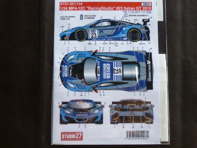 画像2: STUDIO27【DC-1134】1/24 MP4/12C "Racing Studio"#23 Italian GT 2015 Decal（F社対応）