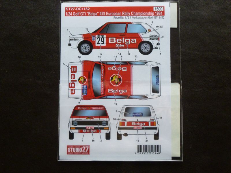 画像2: STUDIO27【DC-1152】1/24 Golf Gti "Belga"#29 European Rally Championship 1984　Decal(Revell社対応)