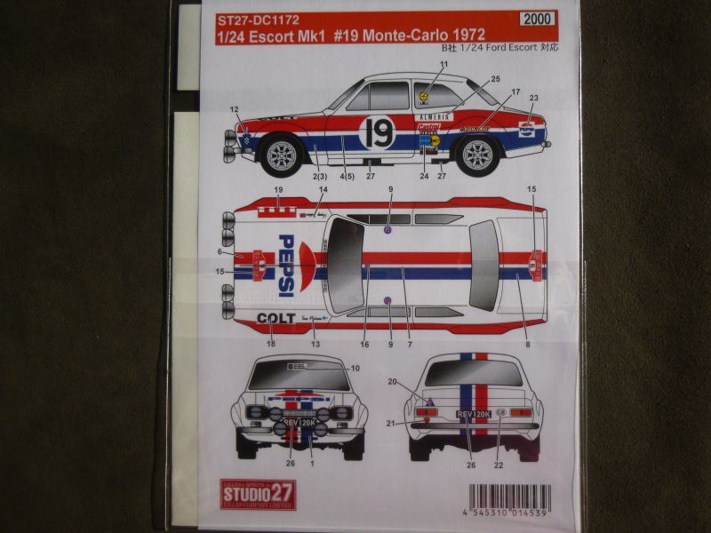 画像2: STUDIO27【DC-1172】1/24 Escort Mk1 #19 Monte-Carlo 1972 Decal(For BELKITS対応)