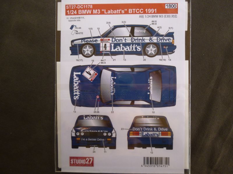 画像2: STUDIO27【DC-1178】1/24 BMW M3'Labatts'BTCC 1991 DECAL（A社対応)　