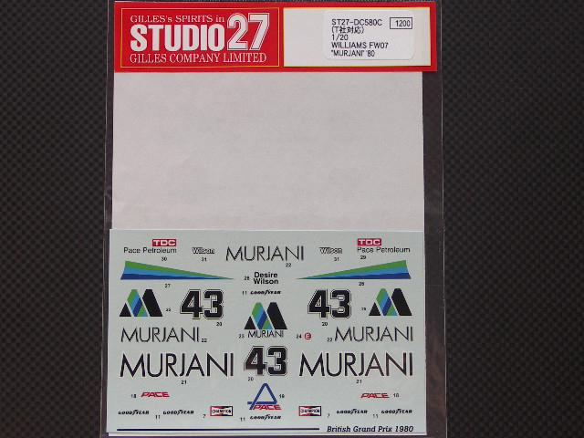 画像1: STUDIO27【DC-580C】1/20 ウィリアムズFW07　MURJANI　