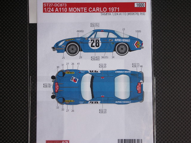 画像: STUDIO27【DC-873】1/24 ALPINE A110 MONTE 1971 Decal