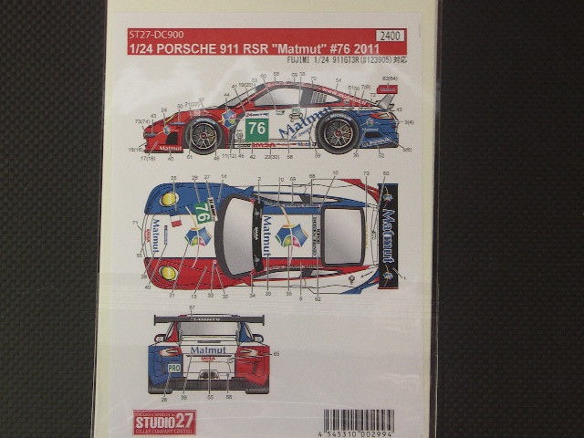 画像: STUDIO27【DC-900】1/24 PORSCHE 911RSR "Matmut"#76 2011 decal