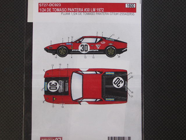 画像: STUDIO27【DC-923】1/24 DE TOMASO #30 LM1972 DECAL （F社対応）