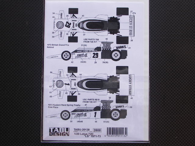 画像2: TABU DESIGN【20138】1/20 Lotus72D "LS"1971-1973 Decal（E社対応）